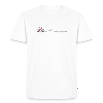 Silhouette de VTT rose fluo - T-shirt Premium bio Homme - blanc - Devant - Nico (187cm)