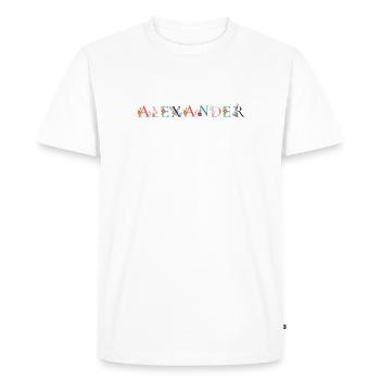 ALEXANDER Name Art With Flowers Embroidered - Men's Premium Organic T-Shirt - white - Front - Nico (187cm)