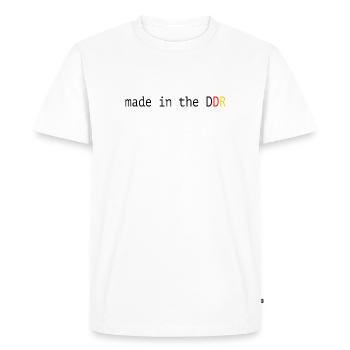Drôle de dicton, la RDA fabriquée en RDA - T-shirt Premium bio Homme - blanc - Devant - Nico (187cm)