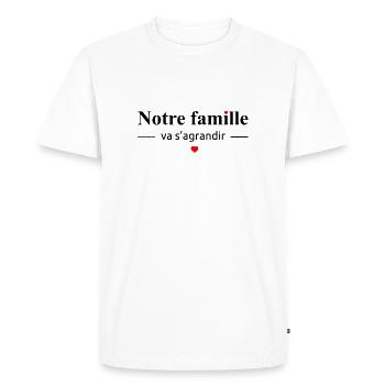 Annonce grossesse - Notre Famille va s'agrandir - - T-shirt Premium bio Homme - blanc - Devant - Nico (187cm)