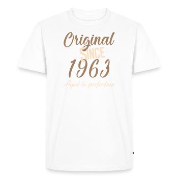 Original since 1963 aged to perfection - Men's Premium Organic T-Shirt - white - Front - Nico (187cm)