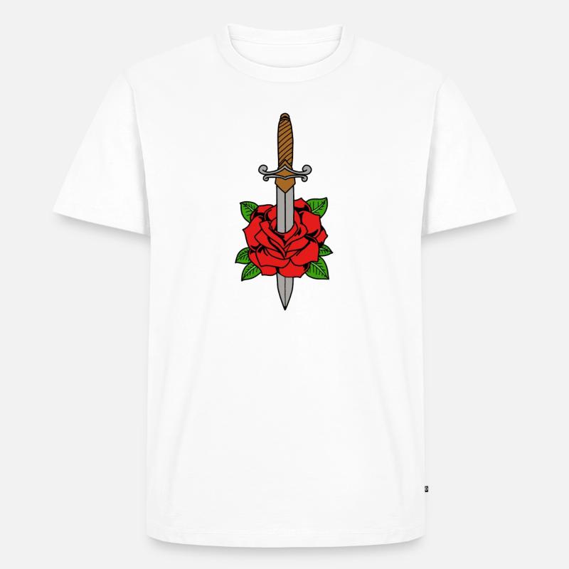 Dolch sticht durch eine Rose - Männer Premium Bio T-Shirt - Weiß