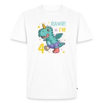 4ème anniversaire Jeune dinosaure 4 ans Dino - T-shirt Premium bio Homme - blanc - Devant - Nico (187cm)