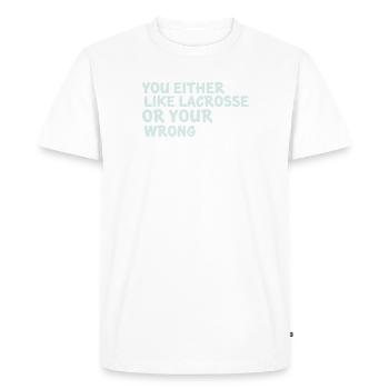 Les joueurs de crosse jouent à Lacrosse Relax Lacrosse - T-shirt Premium bio Homme - blanc - Devant - Nico (187cm)