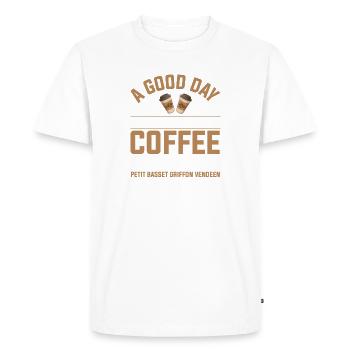 Petit Basset Griffon Vendeen Chien buvant du café - T-shirt Premium bio Homme - blanc - Devant - Nico (187cm)