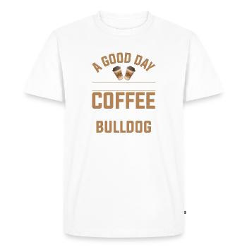 Drinking Coffee Dog Owner Petting Bulldog - Men's Premium Organic T-Shirt - white - Front - Nico (187cm)