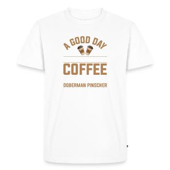 Doberman Coffee Drinking Dog breed Paw Caffeine - Men's Premium Organic T-Shirt - white - Front - Nico (187cm)