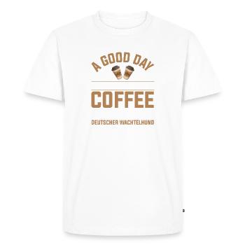 Café de chien de caille allemand buvant de la patte de caféine - T-shirt Premium bio Homme - blanc - Devant - Nico (187cm)