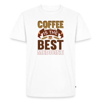 Café Sarcasme Amis Bonheur Joie Cappuccino - T-shirt Premium bio Homme - blanc - Devant - Nico (187cm)