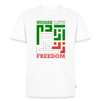 Zan Zendegi Azadi, Woman Life Freedom - Men's Premium Organic T-Shirt - white - Front - Nico (187cm)