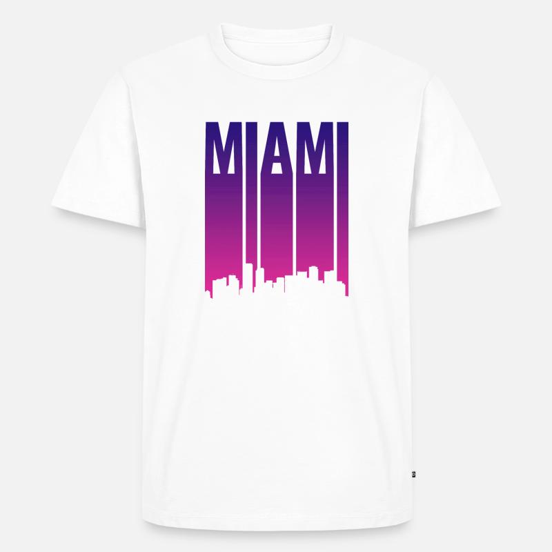 Miami Skyline Gradient Blau Pink - Männer Premium Bio T-Shirt - Weiß