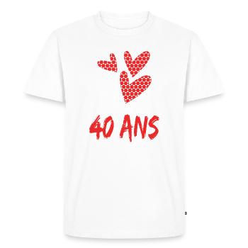 40. 40 ANS. 40e ANNIVERSAIRE. ANNIVERSAIRE 40 ANS. - T-shirt Premium bio Homme - blanc - Devant - Nico (187cm)