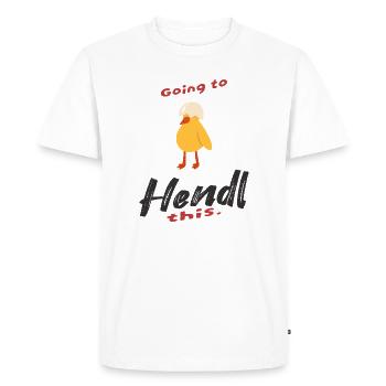 Design de vente au détail avec poulet et humour - T-shirt Premium bio Homme - blanc - Devant - Nico (187cm)