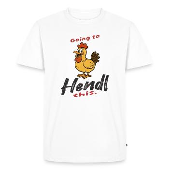 Humorous chicken saying design - Men's Premium Organic T-Shirt - white - Front - Nico (187cm)