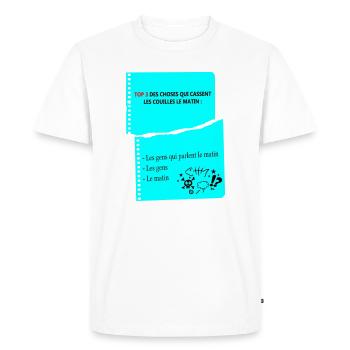 Humorous Quote Mornings of a Grumpy Man - Men's Premium Organic T-Shirt - white - Front - Nico (187cm)