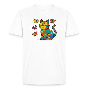Chat patchwork aux papillons colorés - T-shirt Premium bio Homme - blanc - Devant - Nico (187cm)