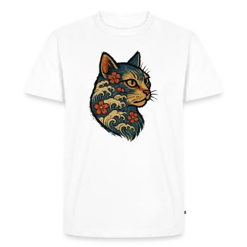 Japanese Cat Kanagawa Waves Sakura - Men's Premium Organic T-Shirt - white - Front - Nico (187cm)