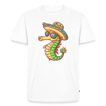 Sombrero drôle d’hippocampe - T-shirt Premium bio Homme - blanc - Devant - Nico (187cm)