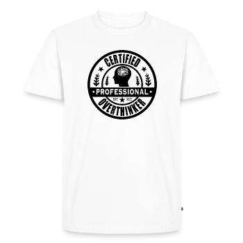 Certified Professional Overthinker – Vintage Badge - Men's Premium Organic T-Shirt - white - Front - Nico (187cm)