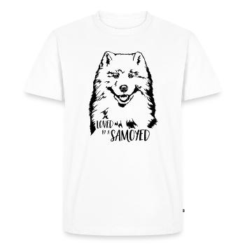 Aimé par un chien Samoyède Dicton de chien Samoyède - T-shirt Premium bio Homme - blanc - Devant - Nico (187cm)