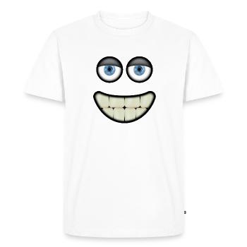 Visage souriant drôle avec des yeux et de grandes dents - T-shirt Premium bio Homme - blanc - Devant - Nico (187cm)