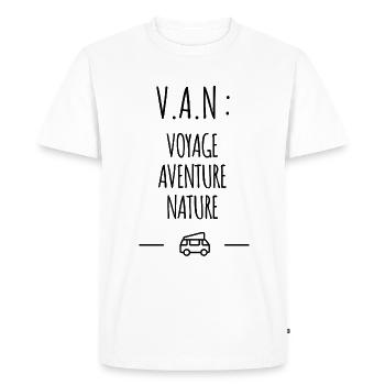 V.A.N. : Voyage Aventure Nature - T-shirt Premium bio Homme - blanc - Devant - Nico (187cm)