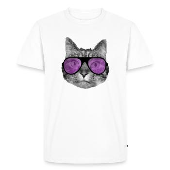 Cat wearing cool pink sunglasses - Men's Premium Organic T-Shirt - white - Front - Nico (187cm)