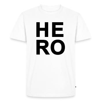 Big Bold Hero Black Text 2x2 Square. - Men's Premium Organic T-Shirt - white - Front - Nico (187cm)