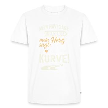 Mein Navi vs. Herz | Biker Kurven Motorrad Spruch - Männer Premium Bio T-Shirt - Weiß - Vorne - Nico (187cm)