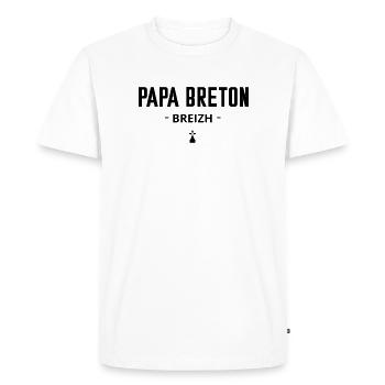 Papa Breton Breizh - hermine - T-shirt Premium bio Homme - blanc - Devant - Nico (187cm)