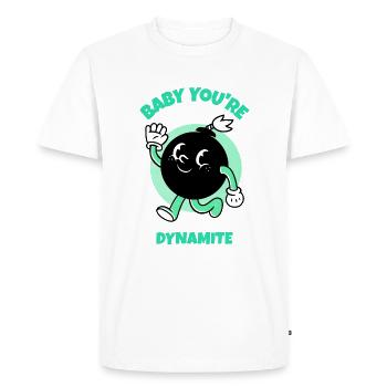 Vintage comic bomb with funny saying - Men's Premium Organic T-Shirt - white - Front - Nico (187cm)