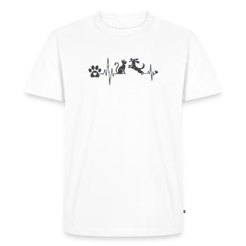 Motif de chat et de chien en forme de vague de cœur - T-shirt Premium bio Homme - blanc - Devant - Nico (187cm)