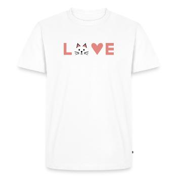 LOVE avec Visage de Chat – Design Minimaliste - T-shirt Premium bio Homme - blanc - Devant - Nico (187cm)