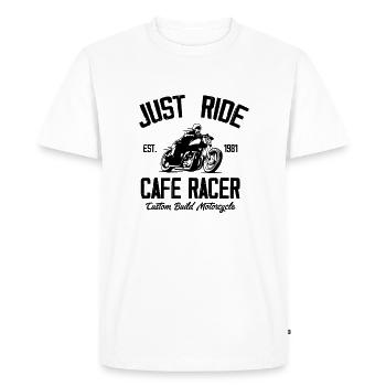 Cafe Racer Motorcycle Builders T Shirt - Men's Premium Organic T-Shirt - white - Front - Nico (187cm)