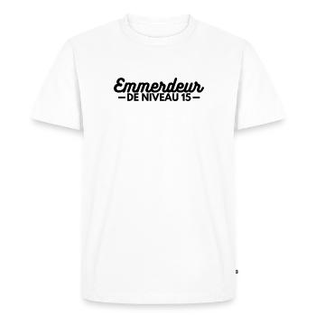 Emmerdeur de niveau 15 - T-shirt Premium bio Homme - blanc - Devant - Nico (187cm)