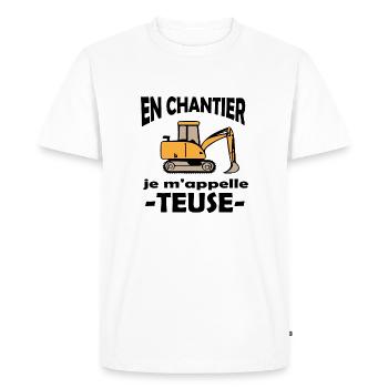 Pelleteuse citation drôle - T-shirt Premium bio Homme - blanc - Devant - Nico (187cm)