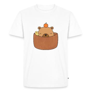 Cute capybara with tangerine in bath with duckling - Men's Premium Organic T-Shirt - white - Front - Nico (187cm)