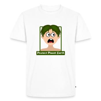 Un garçon demande de Protéger la planète terre - T-shirt Premium bio Homme - blanc - Devant - Nico (187cm)