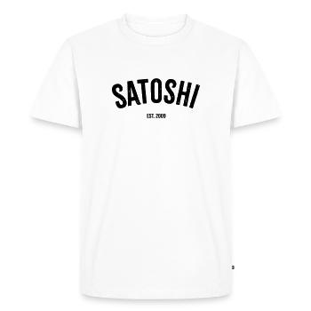 Satoshi Est 2009 - Männer Premium Bio T-Shirt - Weiß - Vorne - Nico (187cm)