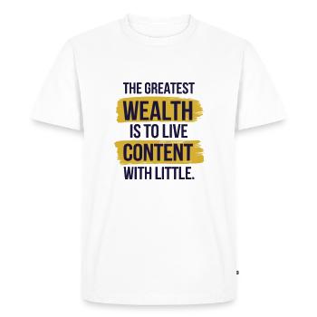 Citation minimaliste sur la richesse et le contentement - T-shirt Premium bio Homme - blanc - Devant - Nico (187cm)