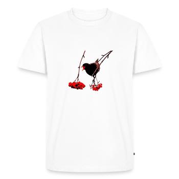 Blackbird with rowan berries - Men's Premium Organic T-Shirt - white - Front - Nico (187cm)