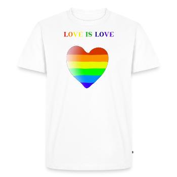Idée cadeau coeur arc-en-ciel LGBT L'amour c'est l'amour - T-shirt Premium bio Homme - blanc - Devant - Nico (187cm)