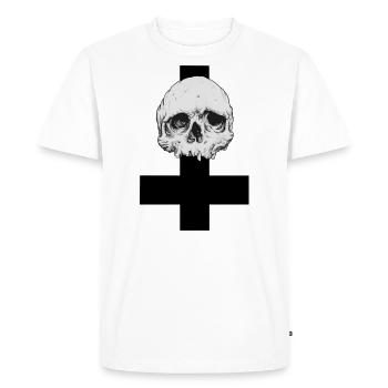Skull croix inversée - T-shirt Premium bio Homme - blanc - Devant - Nico (187cm)