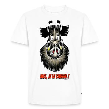 Boar, Moi Je Le Chasse! - Men's Premium Organic T-Shirt - white - Front - Nico (187cm)