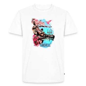 lac de garde,illustration,paysage, italie,aquarelle - T-shirt Premium bio Homme - blanc - Devant - Nico (187cm)