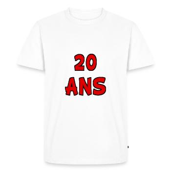 20 ANS. 20e ANNIVERSAIRE. ANNIVERSAIRE 20 ANS. 20 - T-shirt Premium bio Homme - blanc - Devant - Nico (187cm)