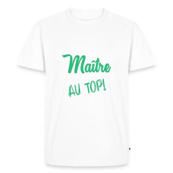 MAÎTRE. MERCI. MERCI MAÎTRE. MAITRE. CADEAU MAÎTRE - T-shirt Premium bio Homme - blanc - Devant - Nico (187cm)