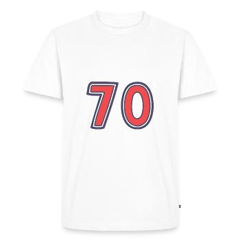 70. 70 ANS. 70e ANNIVERSAIRE. ANNIVERSAIRE 70 ANS. - T-shirt Premium bio Homme - blanc - Devant - Nico (187cm)