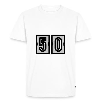 50 YEARS. 50th ANNIVERSARY. ANNIVERSARY 50 YEARS. 50 - Men's Premium Organic T-Shirt - white - Front - Nico (187cm)