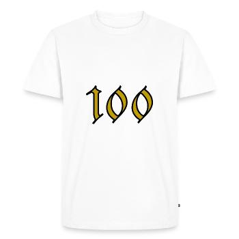 100. 100 ANS. 100e ANNIVERSAIRE. ANNIVERSAIRE 100 - T-shirt Premium bio Homme - blanc - Devant - Nico (187cm)